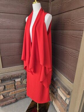 Shane Lee Inc Red 2‑Piece Skirt & Flowing Draped Vest Set Size Large